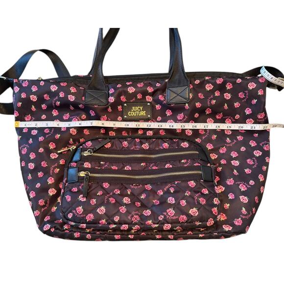 Juicy Couture Black Rose Print Duffel Bag Crossbody Book Bag Tote Bag Carry-On - Picture 7 of 8